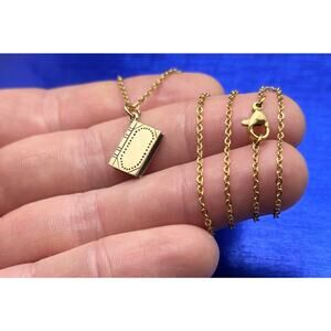 Bronze 3D Book Pendant with Stainless Steel Chain